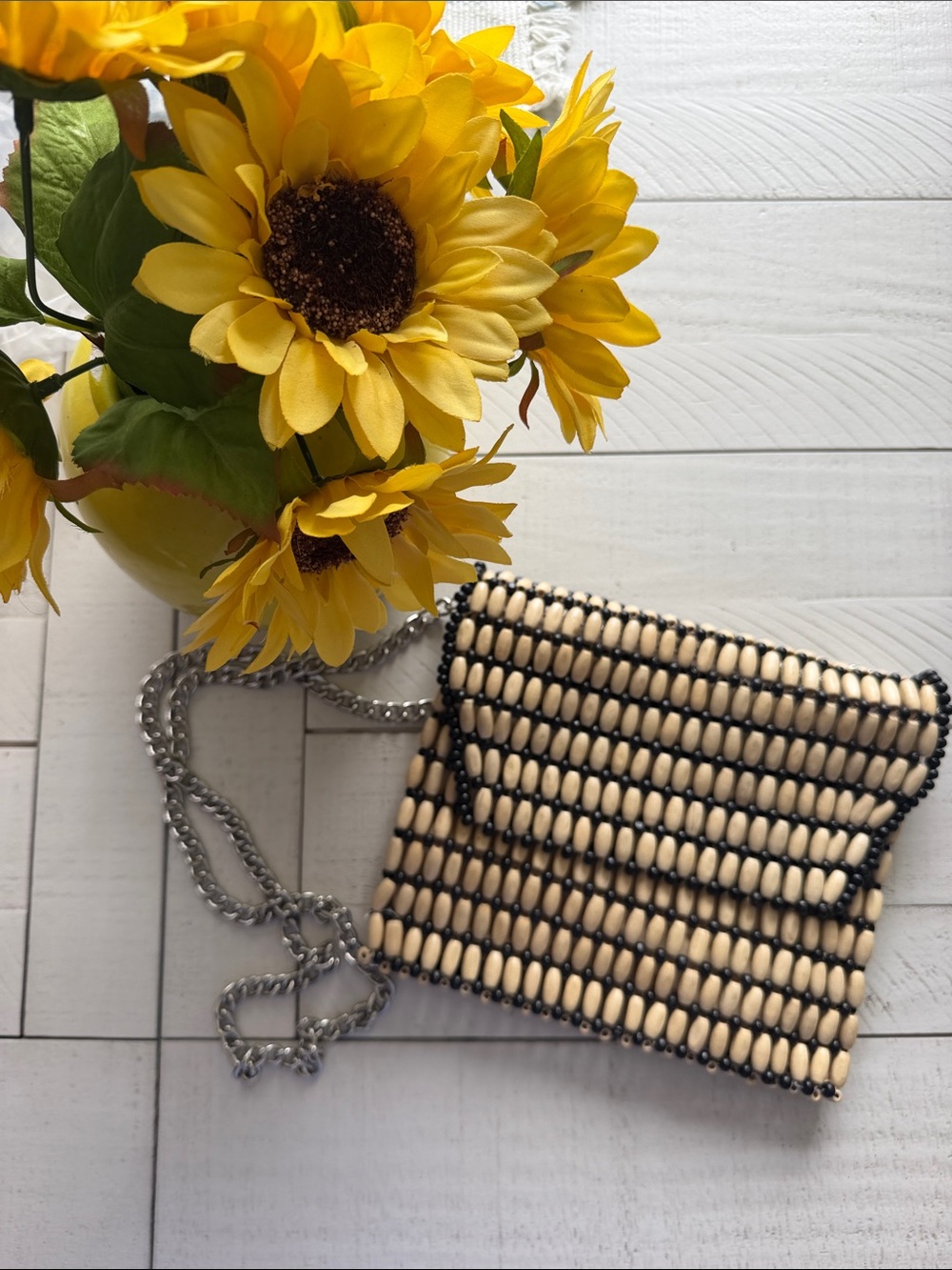 Topshop bag beaded Beaded Crossbody Bag in Cream and Black